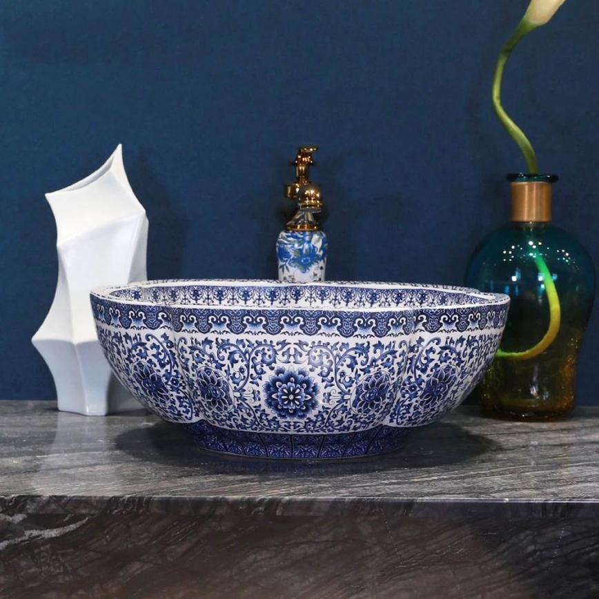 REA-U5666 - Lauale paigaldatav valamu VIVIEN Ø 42,5 cm keraamiline/ornamentaalne muster