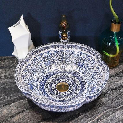 REA-U5666 - Lauale paigaldatav valamu VIVIEN Ø 42,5 cm keraamiline/ornamentaalne muster