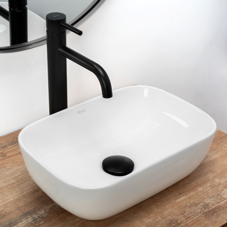 REA-U5667 - Lauaplaadile paigaldatav valamu BELINDA MINI 25x36 cm keraamika/läikiv valge