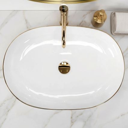 REA-U6211 - CLEO lauapealne valamu 41x60,5 cm keraamika/valge/kuldne