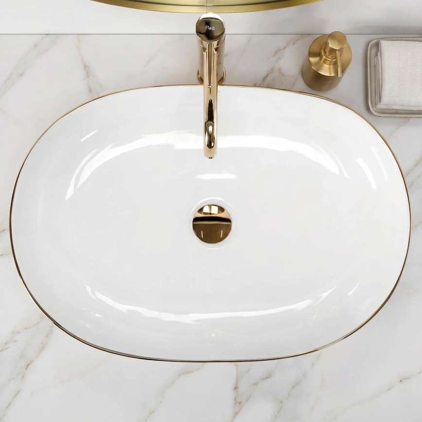 REA-U6211 - CLEO lauapealne valamu 41x60,5 cm keraamika/valge/kuldne