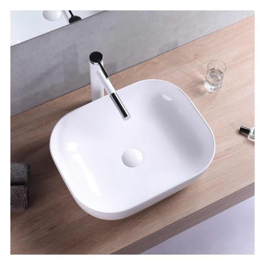 REA-U6300 - Tööpinnale paigaldatav valamu MONA SLIM 40x50,5 cm keraamika/läikiv valge