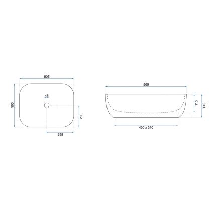REA-U6300 - Tööpinnale paigaldatav valamu MONA SLIM 40x50,5 cm keraamika/läikiv valge