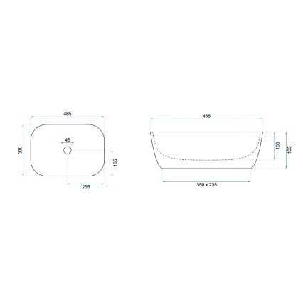 REA-U6332 - Lauapealne valamu BELINDA 33x46,5 cm keraamika/must/valge