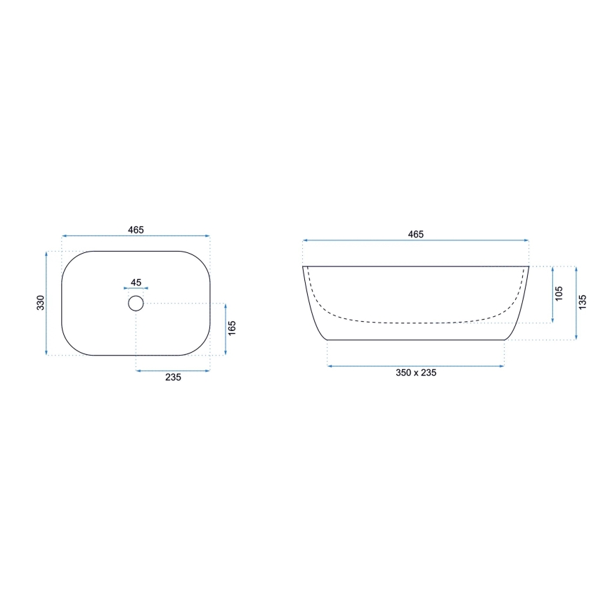 REA-U6332 - Lauapealne valamu BELINDA 33x46,5 cm keraamika/must/valge