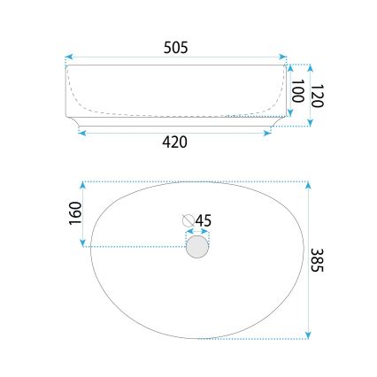 REA-U6370 - Lauale paigaldatav valamu JOANA 38,5x50,5 cm keraamika/läikiv valge