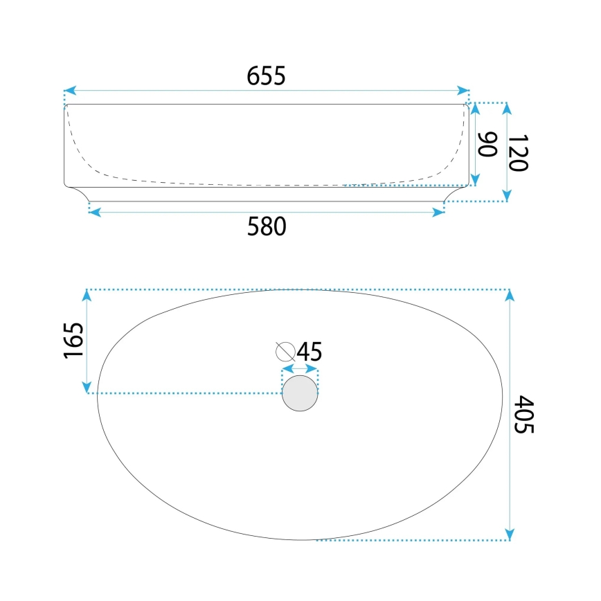 REA-U6371 - JOANA lauapealne valam 40,5 x 65,5 cm keraamika/läikiv valge
