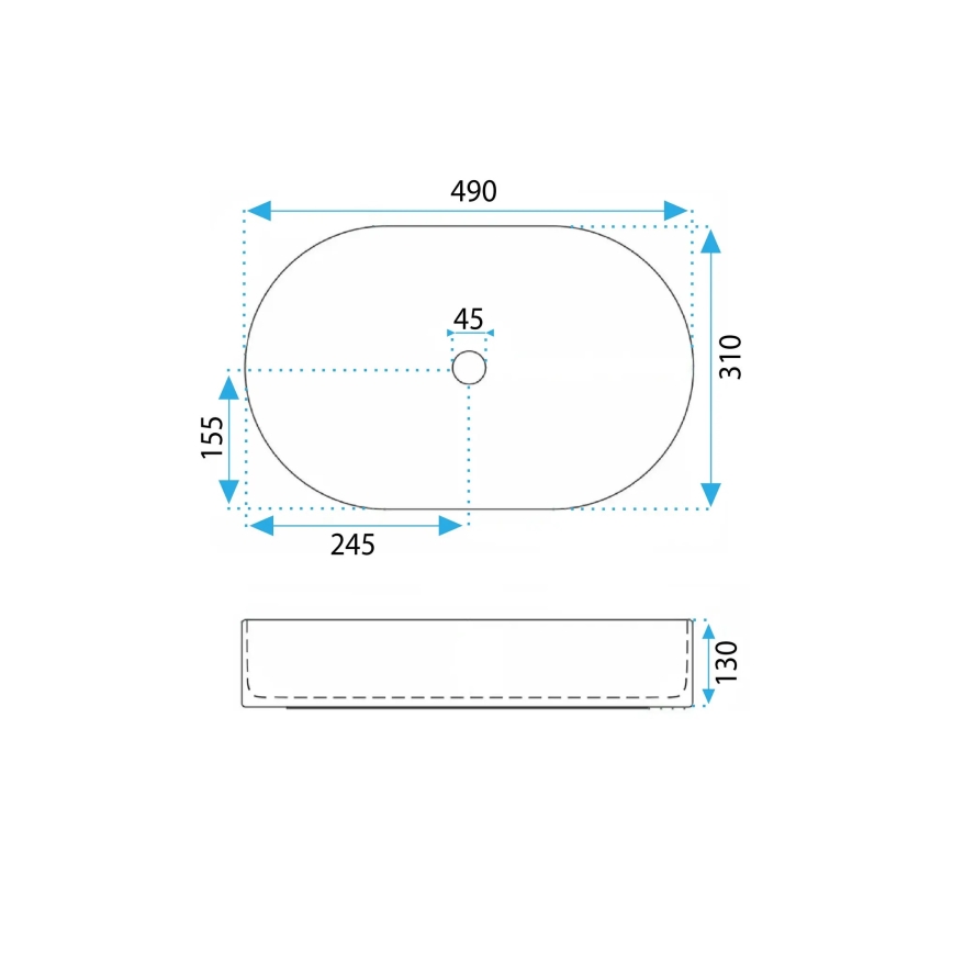 REA-U6375 - Lauale paigaldatav valamu VANDA 31x49 cm keraamiline/matt sinine