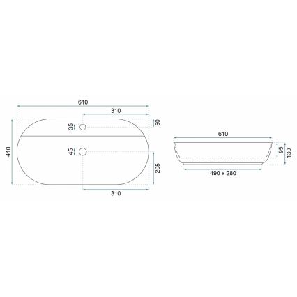 REA-U6381 - Lauapealne valamu AURA 41x61 cm keraamika/läikiv pruun
