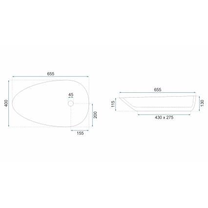 REA-U6501 - Lauale paigaldatav valamu GRETA 40x65,5 cm keraamika/kiviimitatsioon