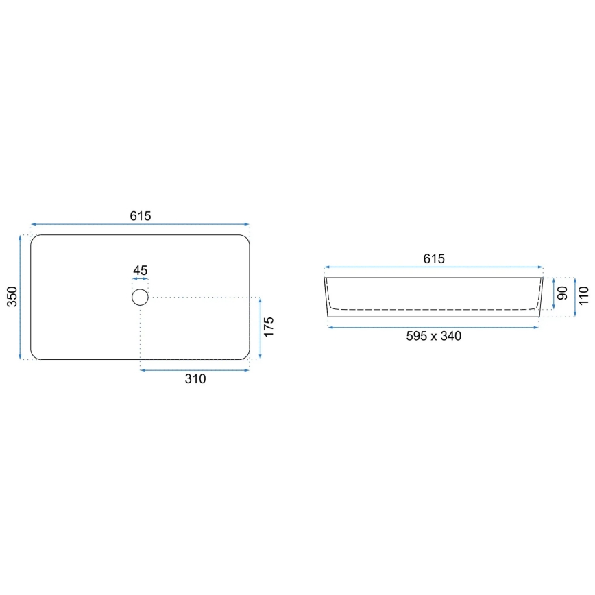 REA-U6510 - Lauale paigaldatav valamu DENIS 35x61,5 cm keraamika/mattmust