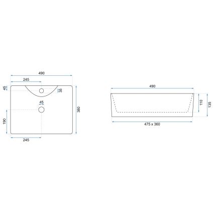 REA-U6524 - Lauaplaadile paigaldatav valamu KELLY 38x49 cm keraamika/läikiv valge