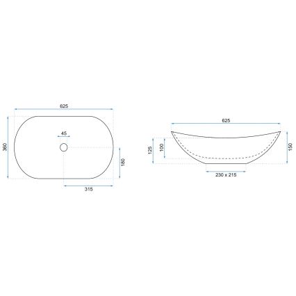 REA-U6600 - Lauale asetatav valamu ROYAL 36x62,5 cm keraamika/valge/must