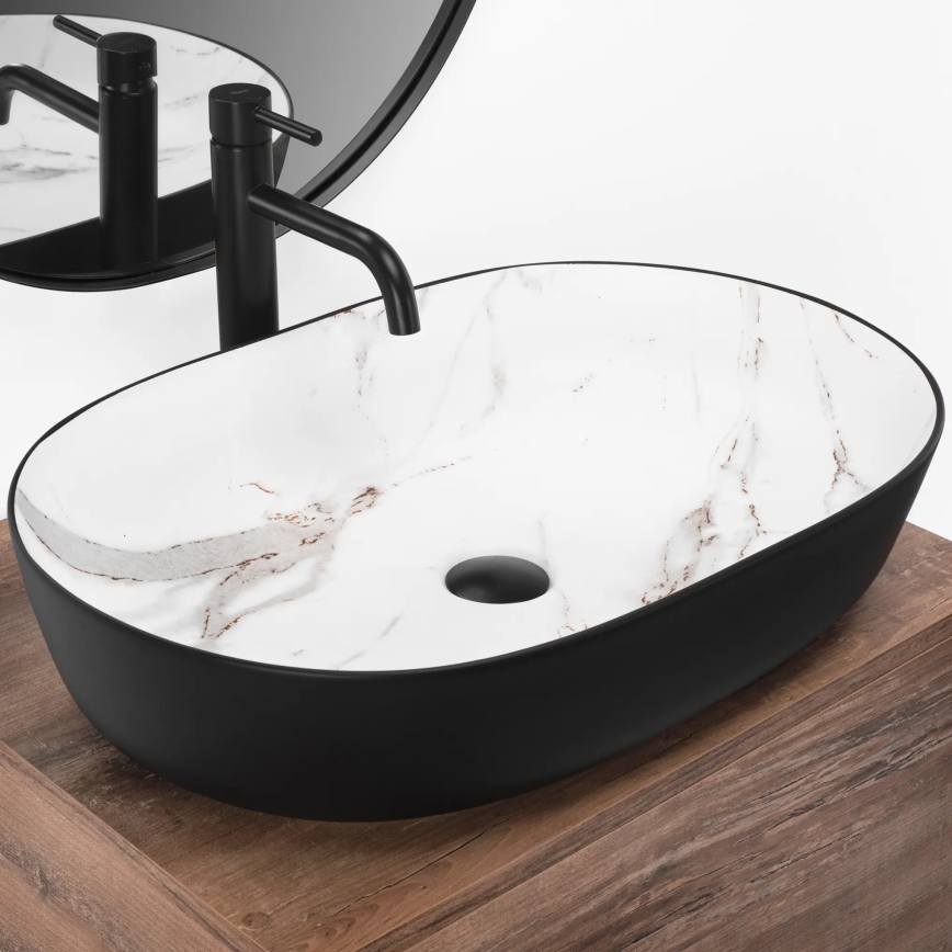REA-U6625 - CLEO lauale paigaldatav valam 41x60,5 cm, keraamika, must/valge/marmori dekor