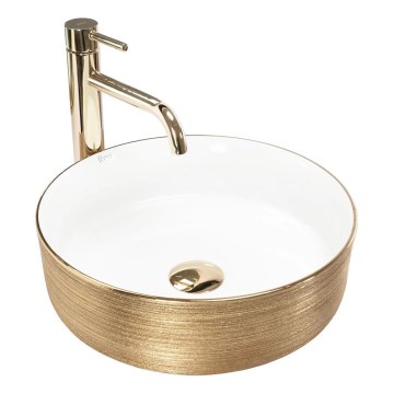 REA-U6630 - SAMI lauale paigaldatav valamu Ø 36 cm, keraamiline/valge/harjatud kuld