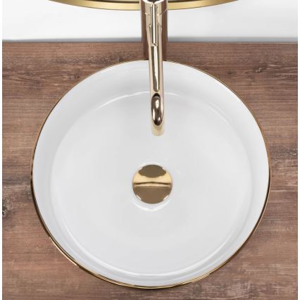 REA-U6630 - SAMI lauale paigaldatav valamu Ø 36 cm, keraamiline/valge/harjatud kuld