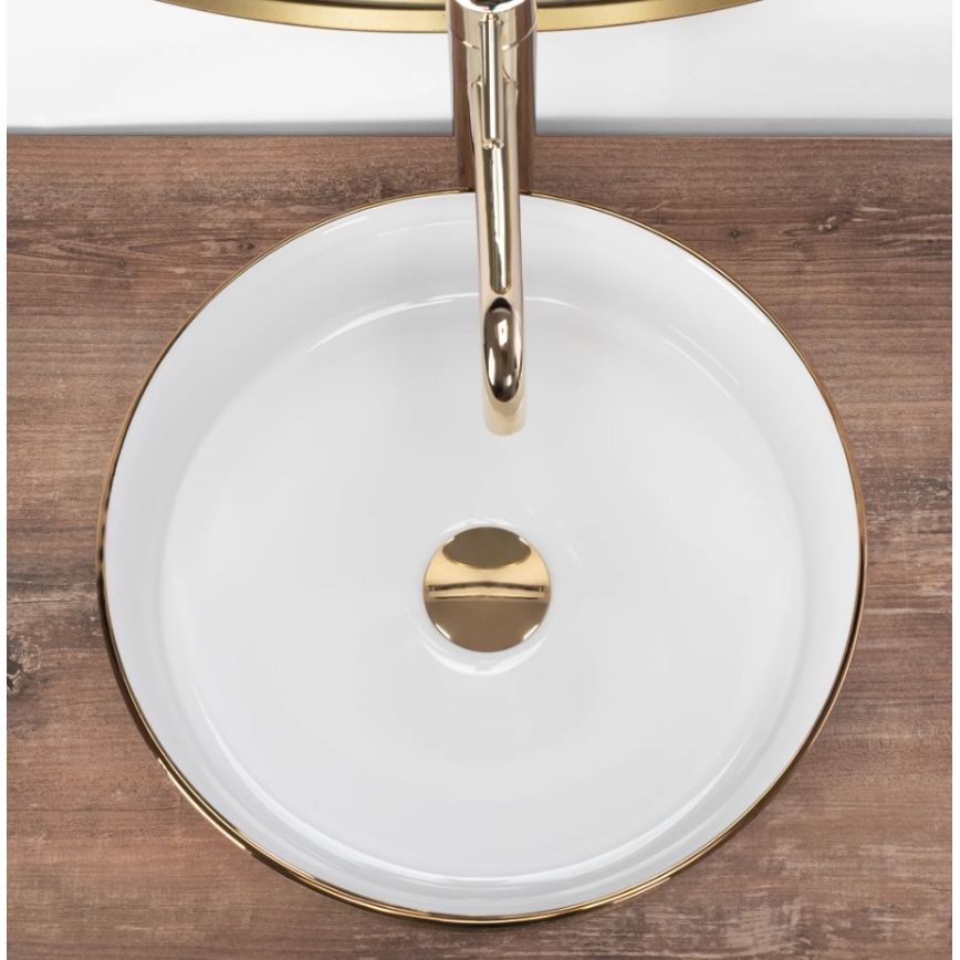 REA-U6630 - SAMI lauale paigaldatav valamu Ø 36 cm, keraamiline/valge/harjatud kuld