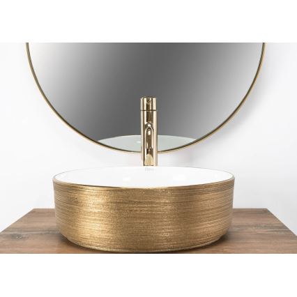 REA-U6630 - SAMI lauale paigaldatav valamu Ø 36 cm, keraamiline/valge/harjatud kuld