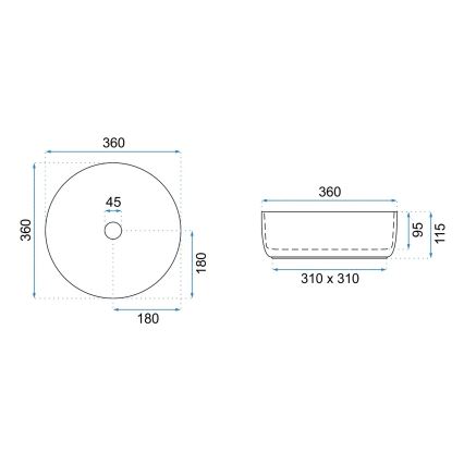 REA-U6630 - SAMI lauale paigaldatav valamu Ø 36 cm, keraamiline/valge/harjatud kuld