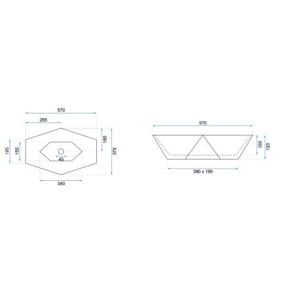 REA-U6643 - lauale paigaldatav valamu VEGAS 37x57 cm keraamika/läikiv valge