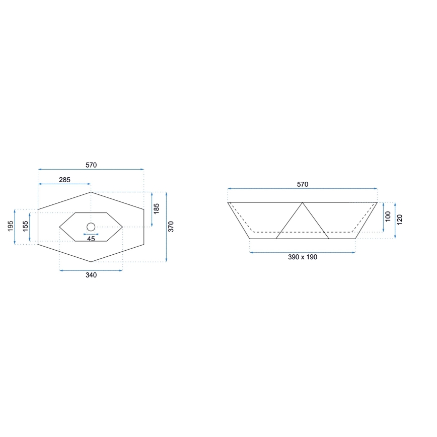 REA-U6643 - lauale paigaldatav valamu VEGAS 37x57 cm keraamika/läikiv valge