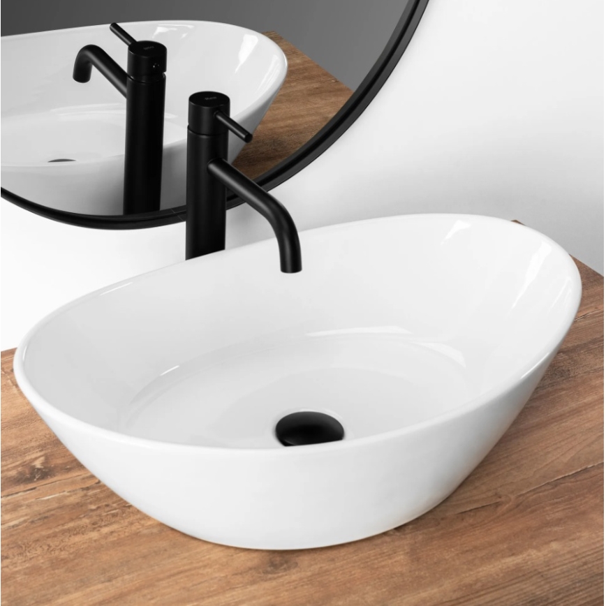 REA-U6801 - Valamu lauaplaadile KATE 33,5x55,5 cm keraamika/läikiv valge