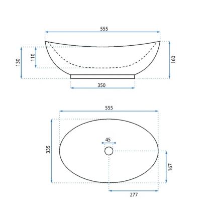 REA-U6801 - Valamu lauaplaadile KATE 33,5x55,5 cm keraamika/läikiv valge