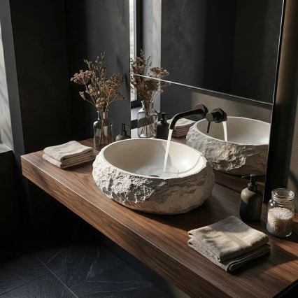 REA-U7350 - Lauapealne valamu MIKA 38x50 cm valge/kiviimitatsioon