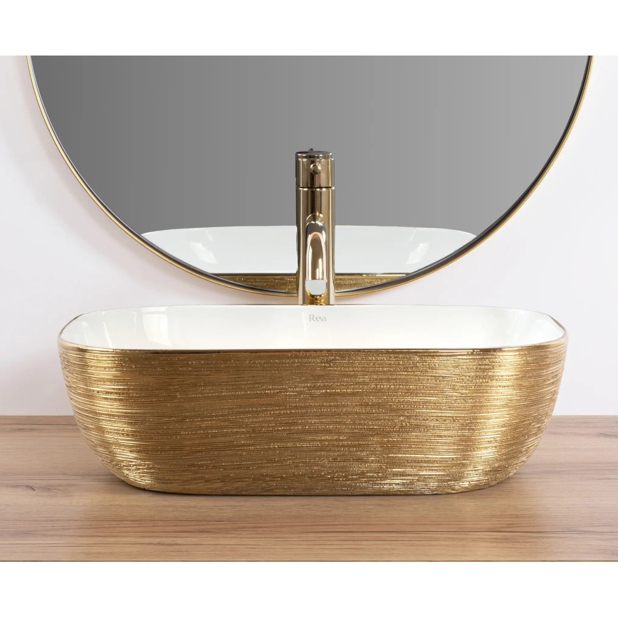 REA-U7422 - Lauaplaadile paigaldatav valamu BELINDA 33x46,5 cm keraamika/valge/kuldne