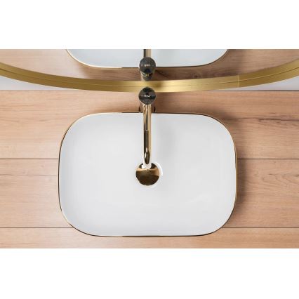 REA-U7422 - Lauaplaadile paigaldatav valamu BELINDA 33x46,5 cm keraamika/valge/kuldne