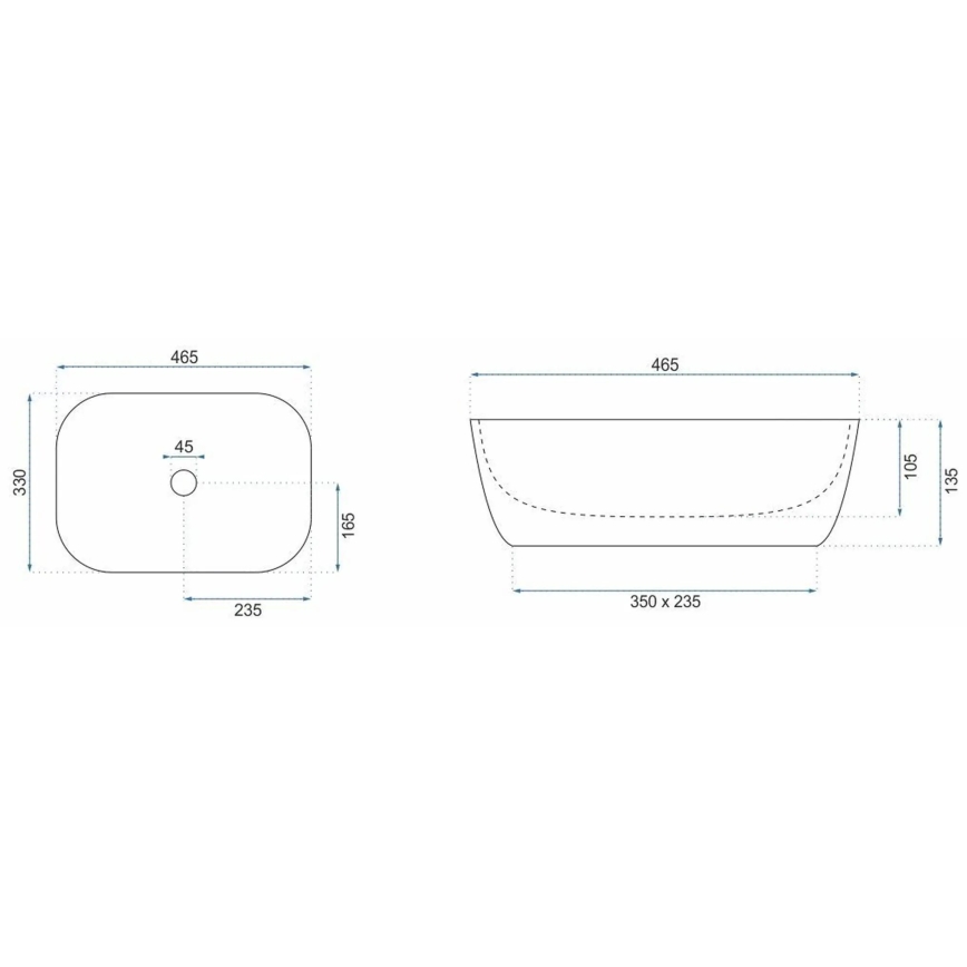 REA-U7422 - Lauaplaadile paigaldatav valamu BELINDA 33x46,5 cm keraamika/valge/kuldne