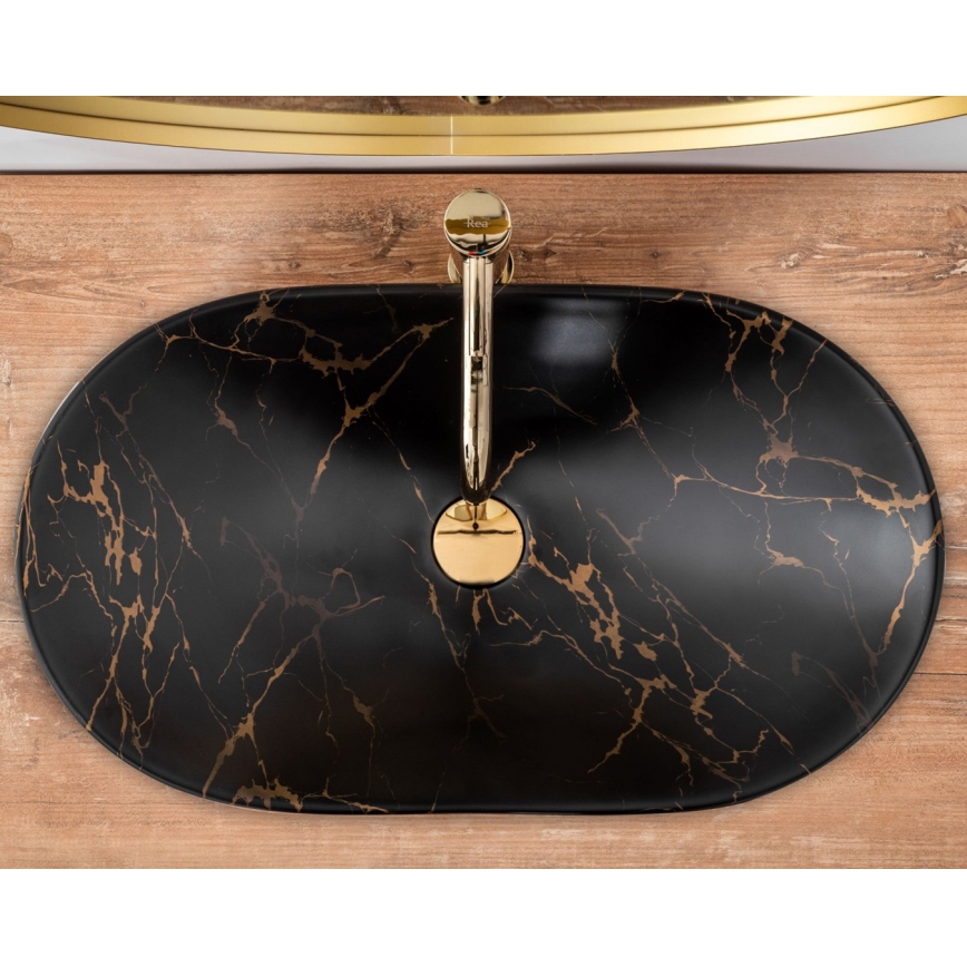 REA-U7478 - Lauale paigaldatav valamukauss ROYAL 36x62 cm keraamika/must/marmorikujundus
