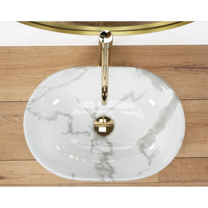 REA-U8001 - Lauale paigaldatav valamu AMELIA 34,5x48 cm, keraamika/marmorimustriga