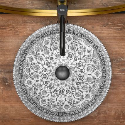 REA-U8002 - ARTE 40 cm lauapealne keraamiline valamu, valge/must