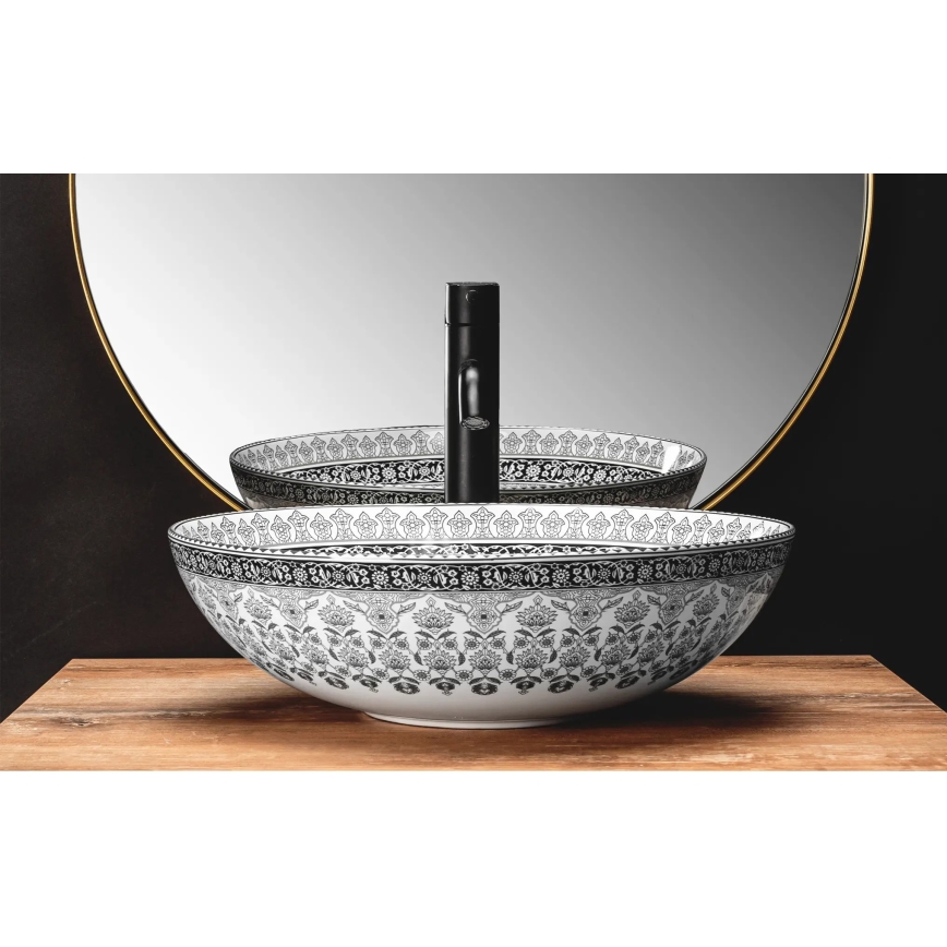 REA-U8002 - ARTE 40 cm lauapealne keraamiline valamu, valge/must