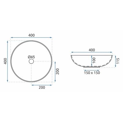 REA-U8002 - ARTE 40 cm lauapealne keraamiline valamu, valge/must