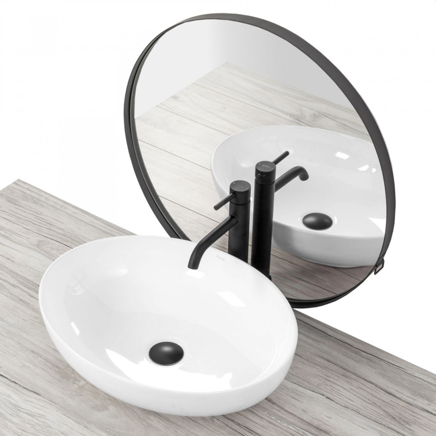 REA-U8198 - Lauapealne valamu CAROLA SLIM 39 x 51,5 cm keraamiline/läikiv valge