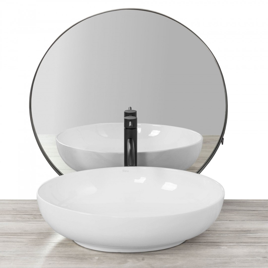 REA-U8198 - Lauapealne valamu CAROLA SLIM 39 x 51,5 cm keraamiline/läikiv valge