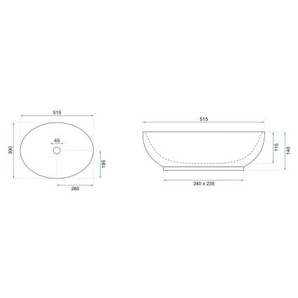 REA-U8198 - Lauapealne valamu CAROLA SLIM 39 x 51,5 cm keraamiline/läikiv valge