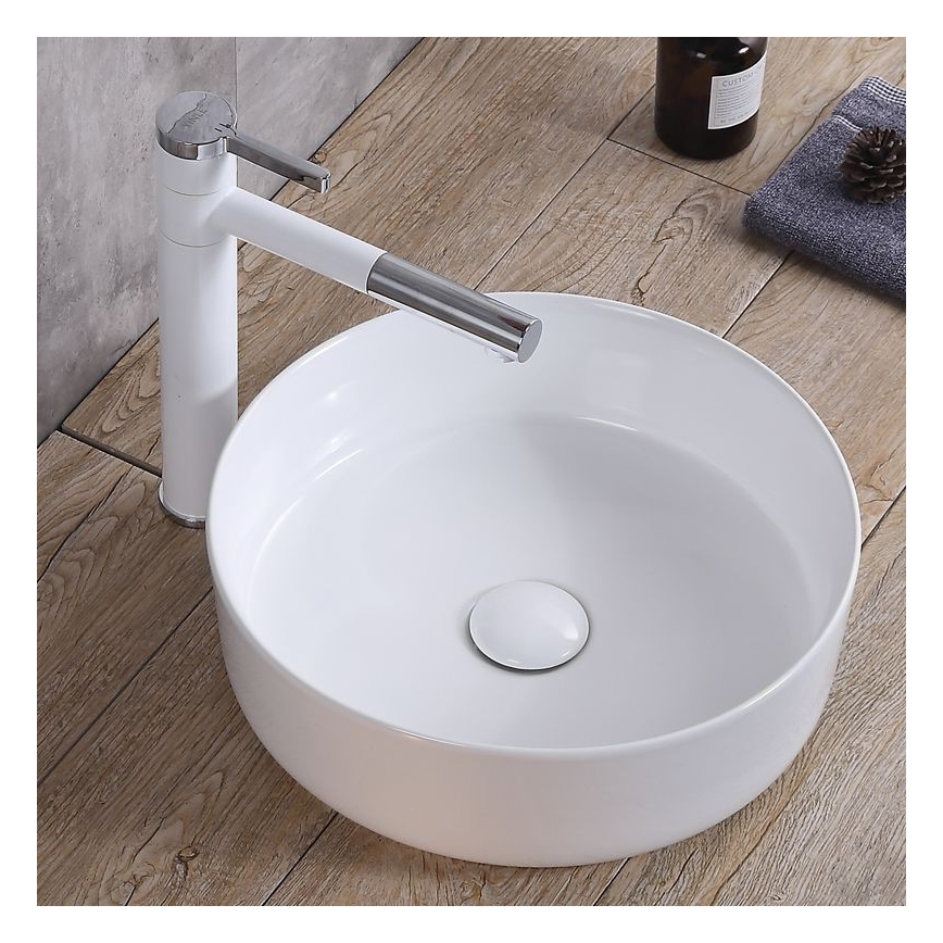 REA-U8493 - Pealepandav valamu ELMA Ø 45 cm keraamika/läikiv valge