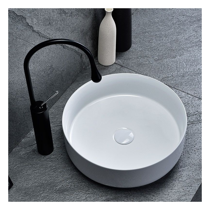REA-U8493 - Pealepandav valamu ELMA Ø 45 cm keraamika/läikiv valge