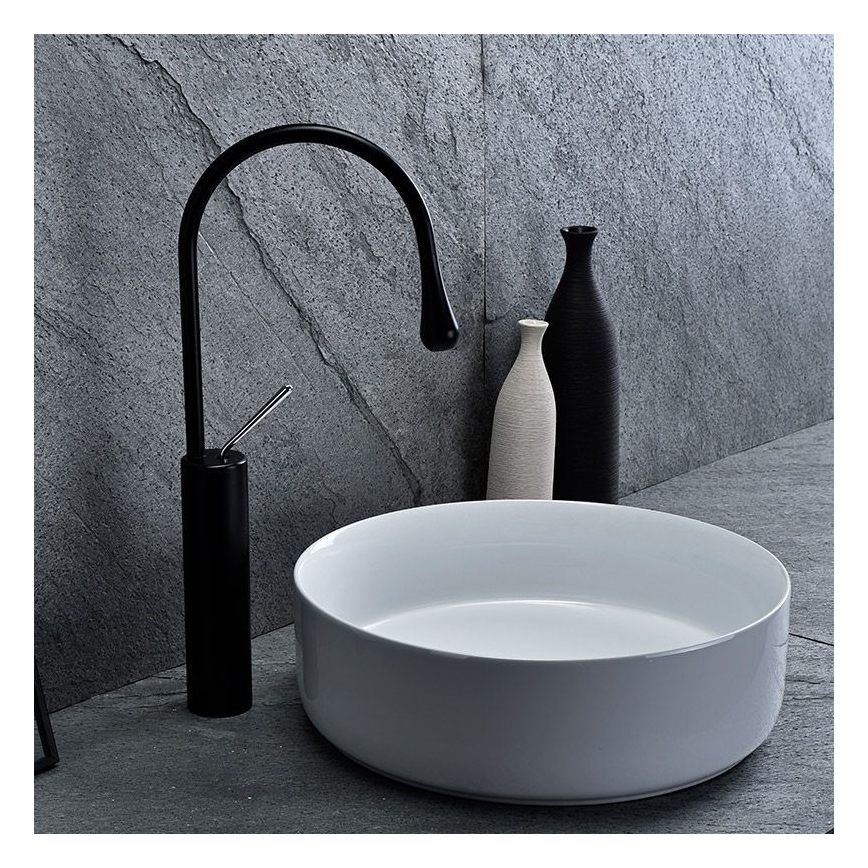 REA-U8493 - Pealepandav valamu ELMA Ø 45 cm keraamika/läikiv valge