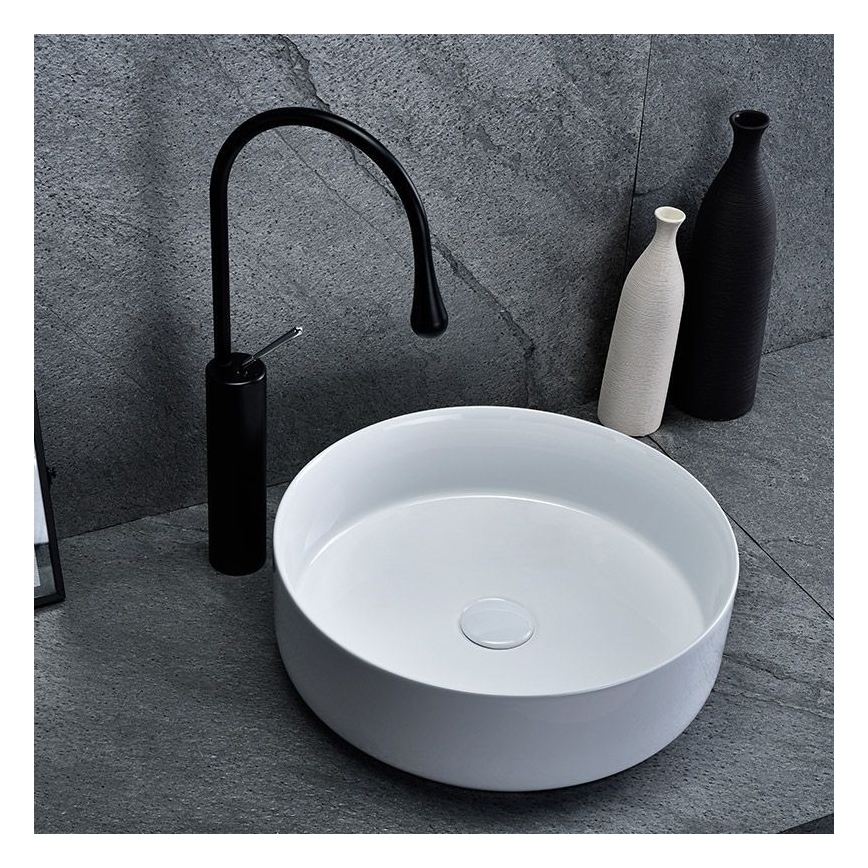 REA-U8493 - Pealepandav valamu ELMA Ø 45 cm keraamika/läikiv valge