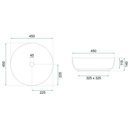 REA-U8493 - Pealepandav valamu ELMA Ø 45 cm keraamika/läikiv valge
