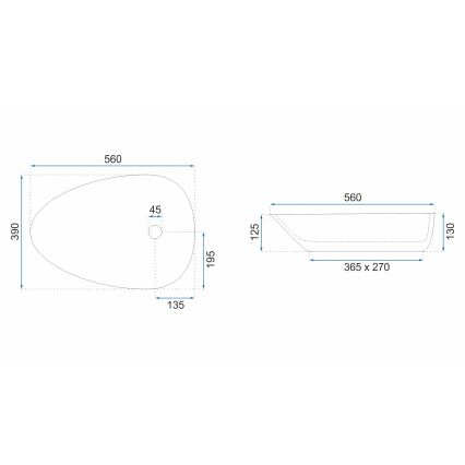 REA-U8536 - Lauale paigaldatav valamu GRETA 39x56 cm keraamika/läikiv valge