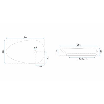REA-U8537 - Valamu tööpinnale GRETA 40x65,5 cm keraamika/läikiv valge