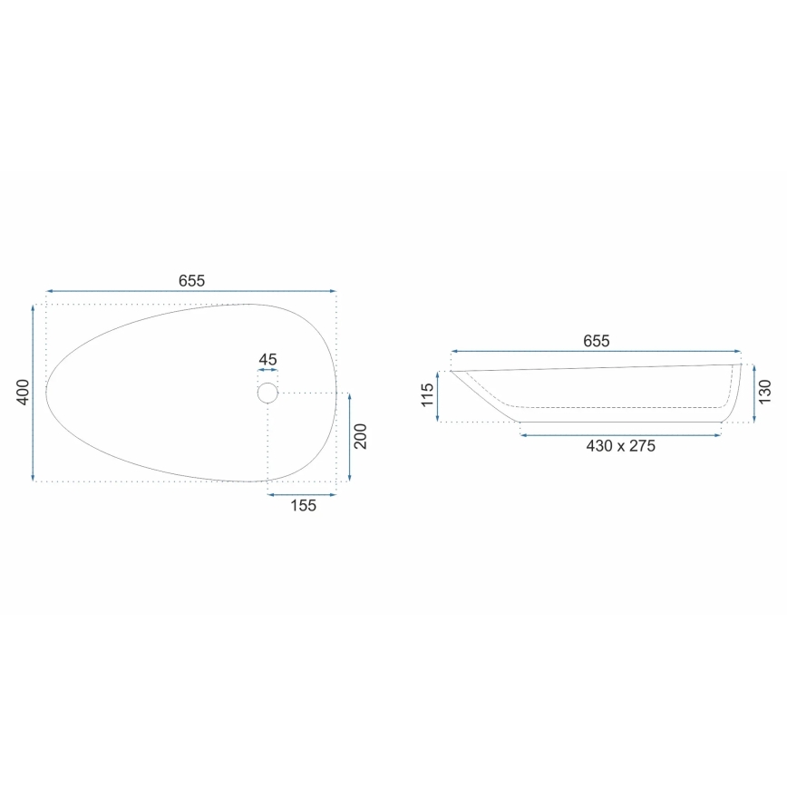 REA-U8537 - Valamu tööpinnale GRETA 40x65,5 cm keraamika/läikiv valge
