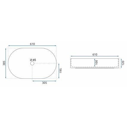REA-U8565 - Lauapealne valamu NADIA 38,5x61 cm keraamika/mattmust