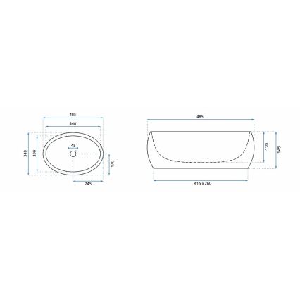 REA-U8568 - Lauale paigaldatav valamu LINDA 34 x 48,5 cm, keraamika/marmori dekor