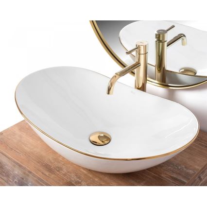 REA-U8570 - Lauale asetatav valamu ROYAL 36x62 cm keraamika/läikiv valge/kuldne